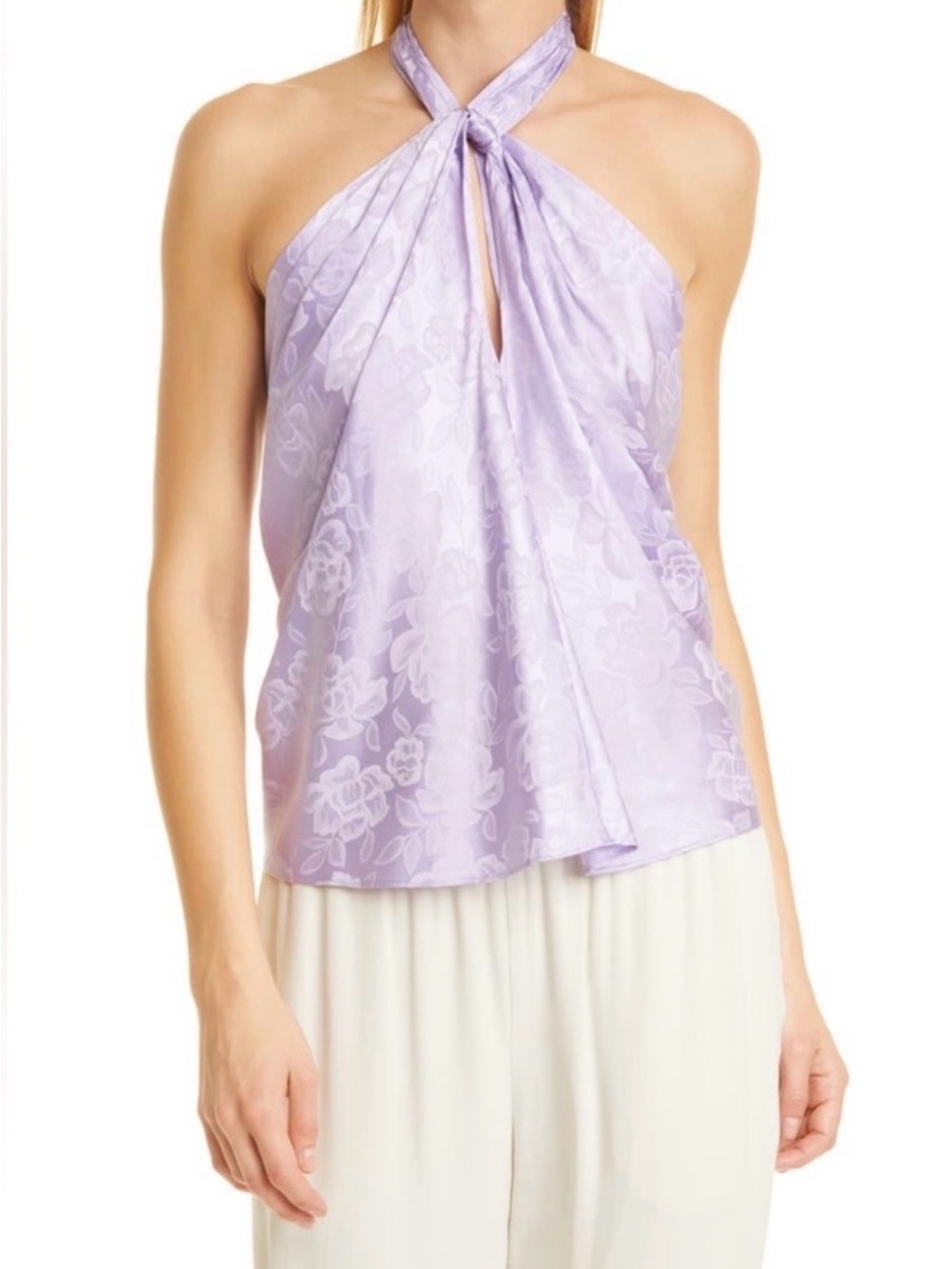 Ronny Kobo Lilac Satin Set with Floral Jacquard - XS